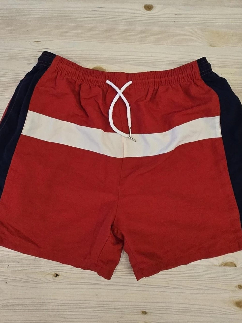 Tommy Hilfiger Red Swim Shorts with White Stripe and Navy Panels
